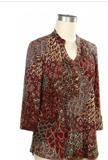 Southern Lady Southern Lady Spicy Mix Brown V-Neck 3/4 Sleeve Top