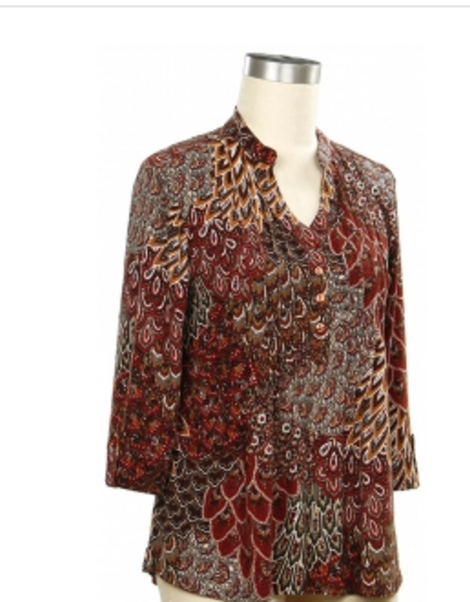 Southern Lady Southern Lady Spicy Mix Brown V-Neck 3/4 Sleeve Top