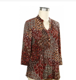 Southern Lady Southern Lady Spicy Mix Brown V-Neck 3/4 Sleeve Top