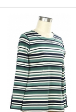 N Touch N Touch Gemstone Ink Stripe Round Neck Long Sleeve Top