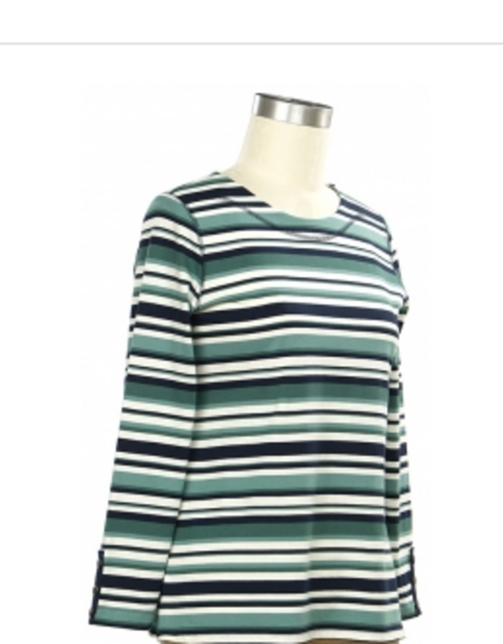 N Touch N Touch Gemstone Ink Stripe Round Neck Long Sleeve Top