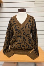 Dex Dex  Brown/Black Leopard Print  V-Neck L/S Sweater