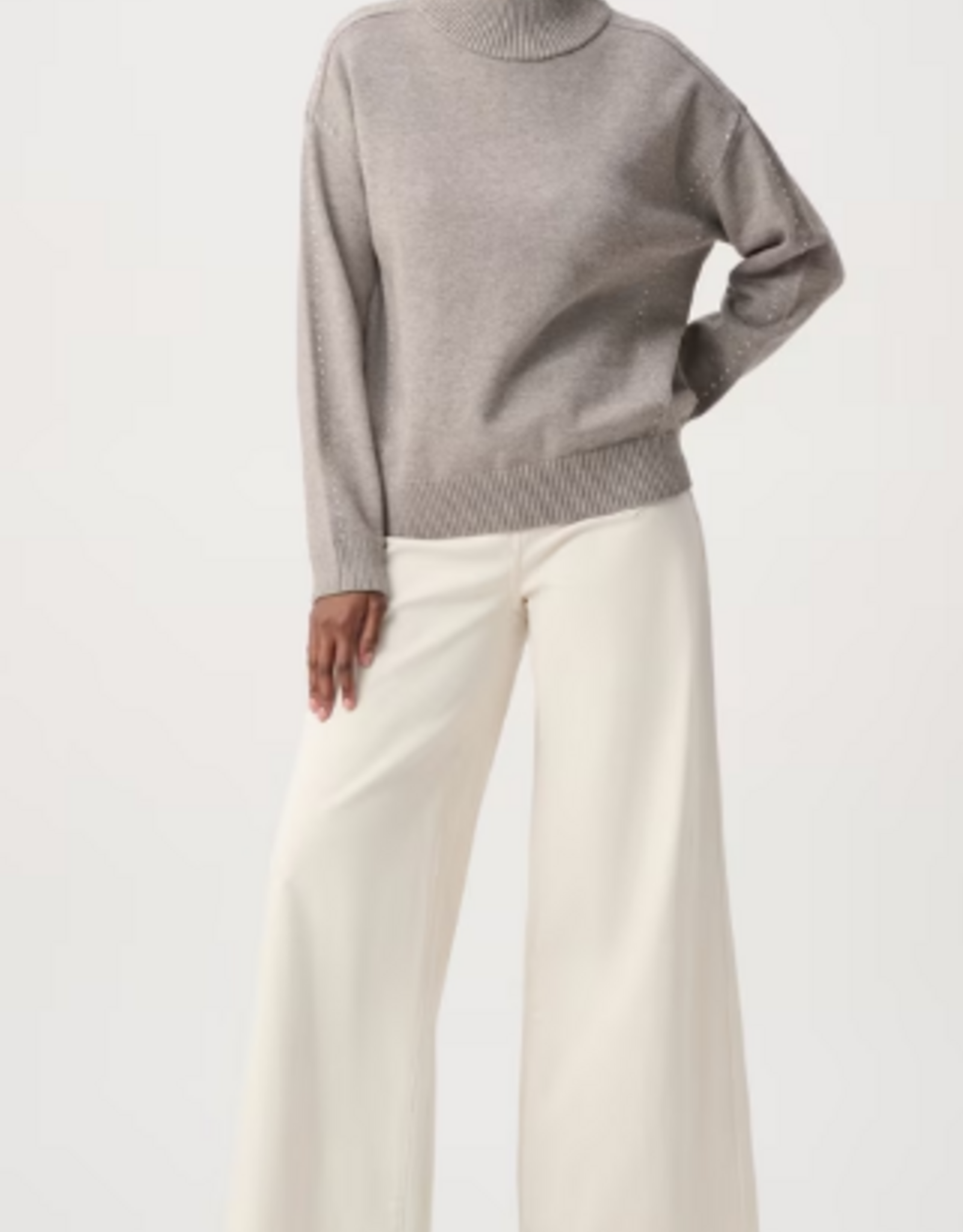 Joseph Ribkoff Joseph Ribkoff Taupe Melange Jewel Embellished Turtleneck Pullover Sweater