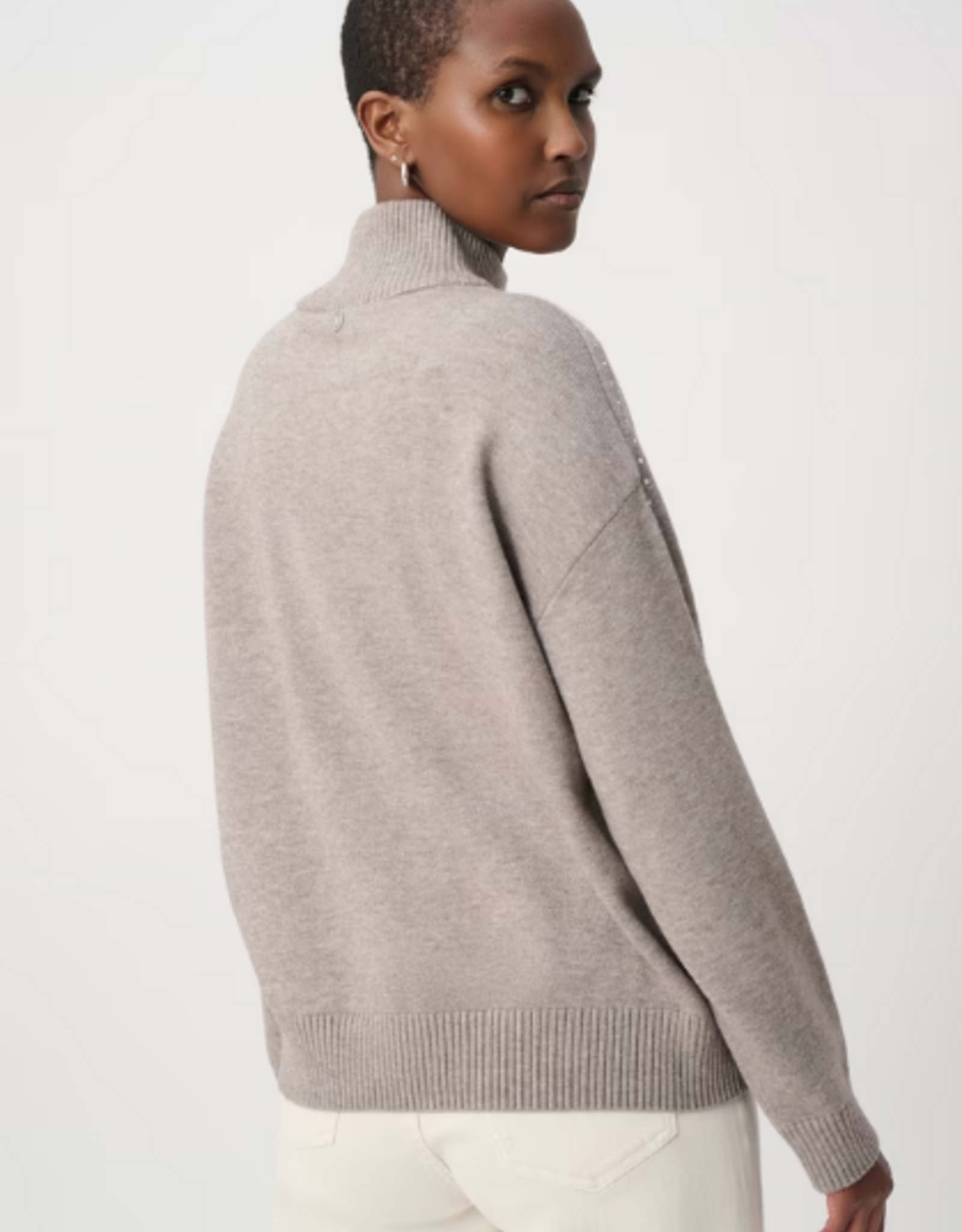 Joseph Ribkoff Joseph Ribkoff Taupe Melange Jewel Embellished Turtleneck Pullover Sweater