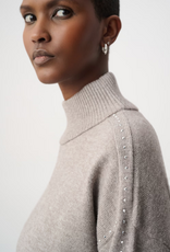 Joseph Ribkoff Joseph Ribkoff Taupe Melange Jewel Embellished Turtleneck Pullover Sweater