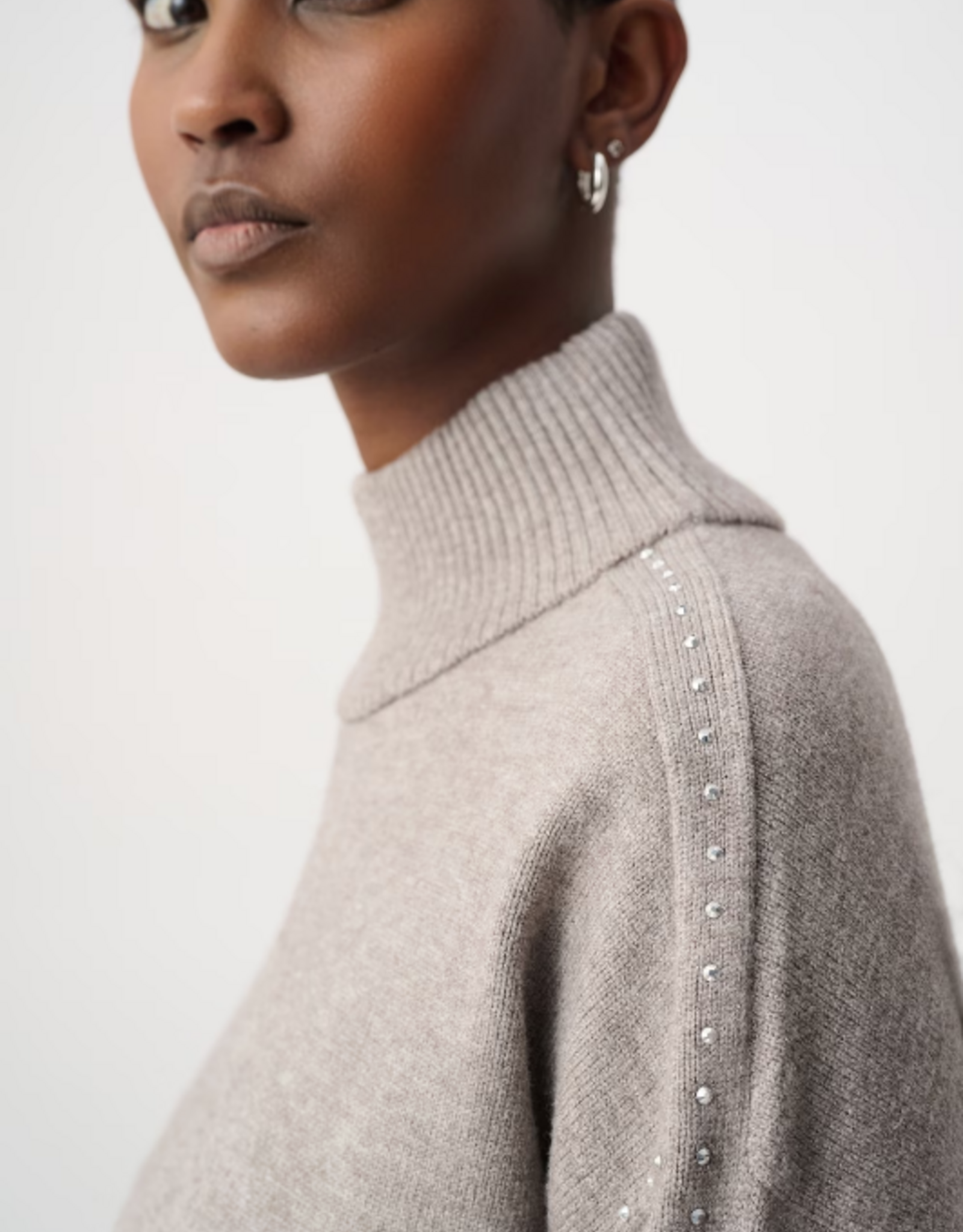 Joseph Ribkoff Joseph Ribkoff Taupe Melange Jewel Embellished Turtleneck Pullover Sweater