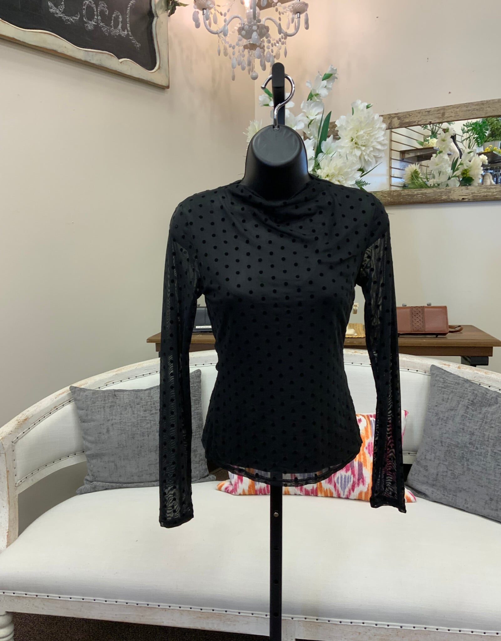 Kylie Paige Kylie Paige Black Dot Long Sleeve Mesh Overlay Top
