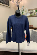 Democracy Democracy Navy Round Neck Cable Stitch Detail long Sleeve Sweater