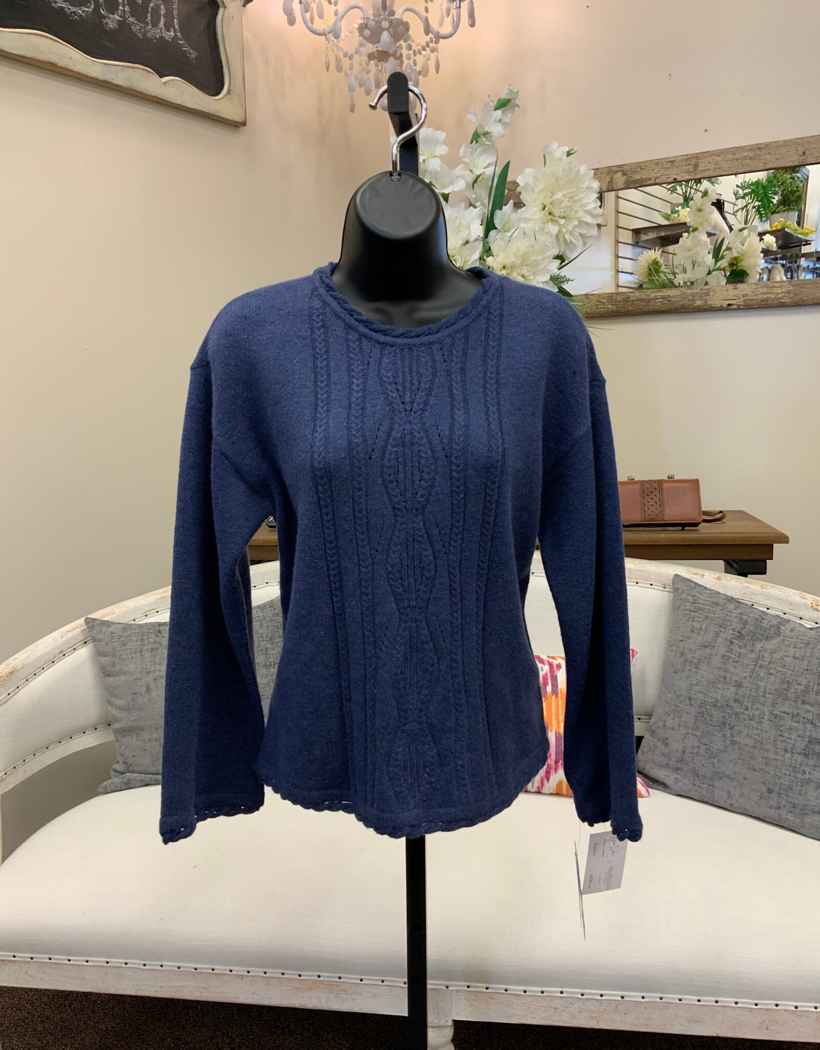 Democracy Democracy Navy Round Neck Cable Stitch Detail long Sleeve Sweater