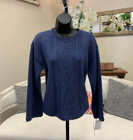Democracy Democracy Navy Round Neck Cable Stitch Detail long Sleeve Sweater