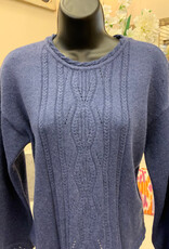 Democracy Democracy Navy Round Neck Cable Stitch Detail long Sleeve Sweater