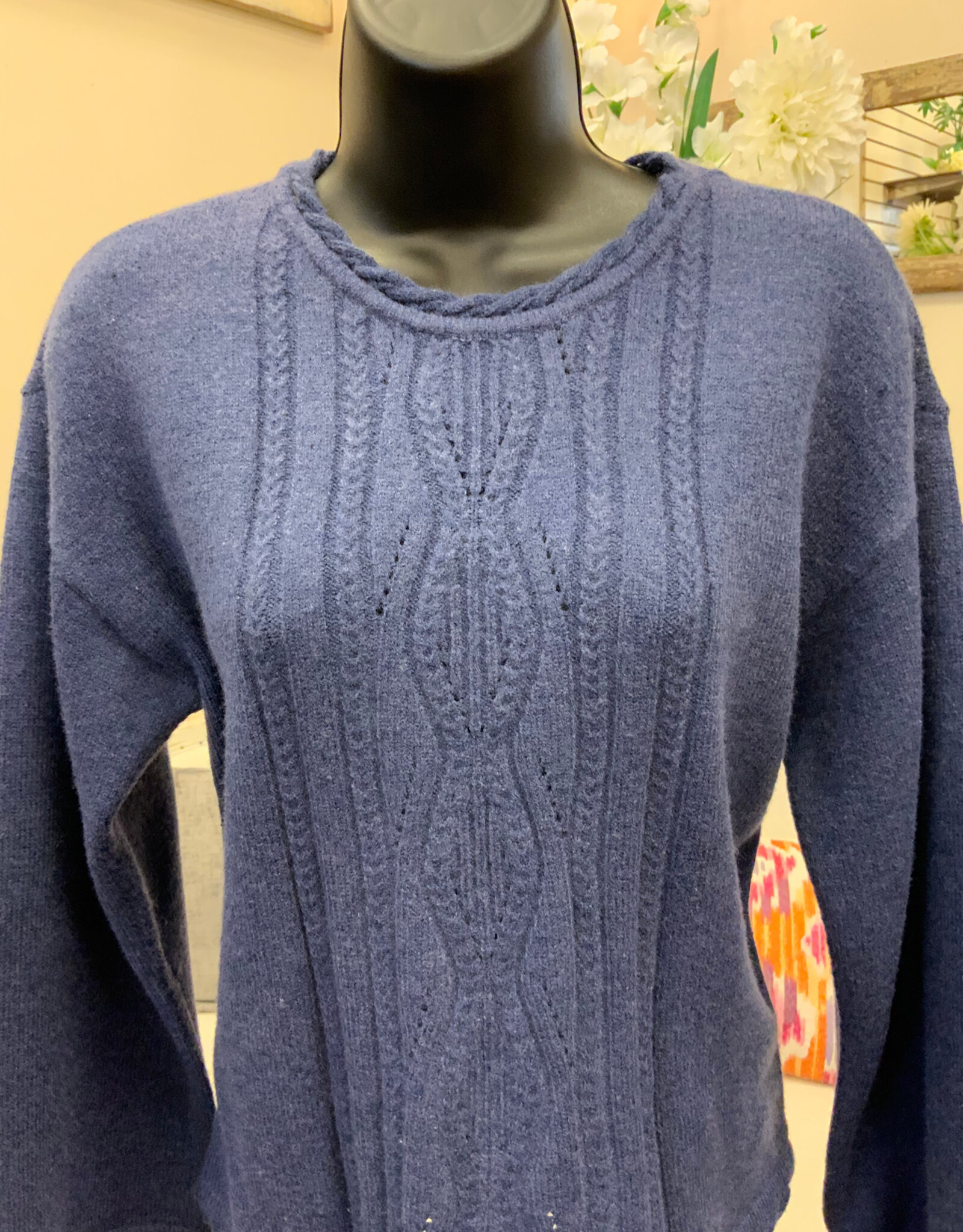 Democracy Democracy Navy Round Neck Cable Stitch Detail long Sleeve Sweater