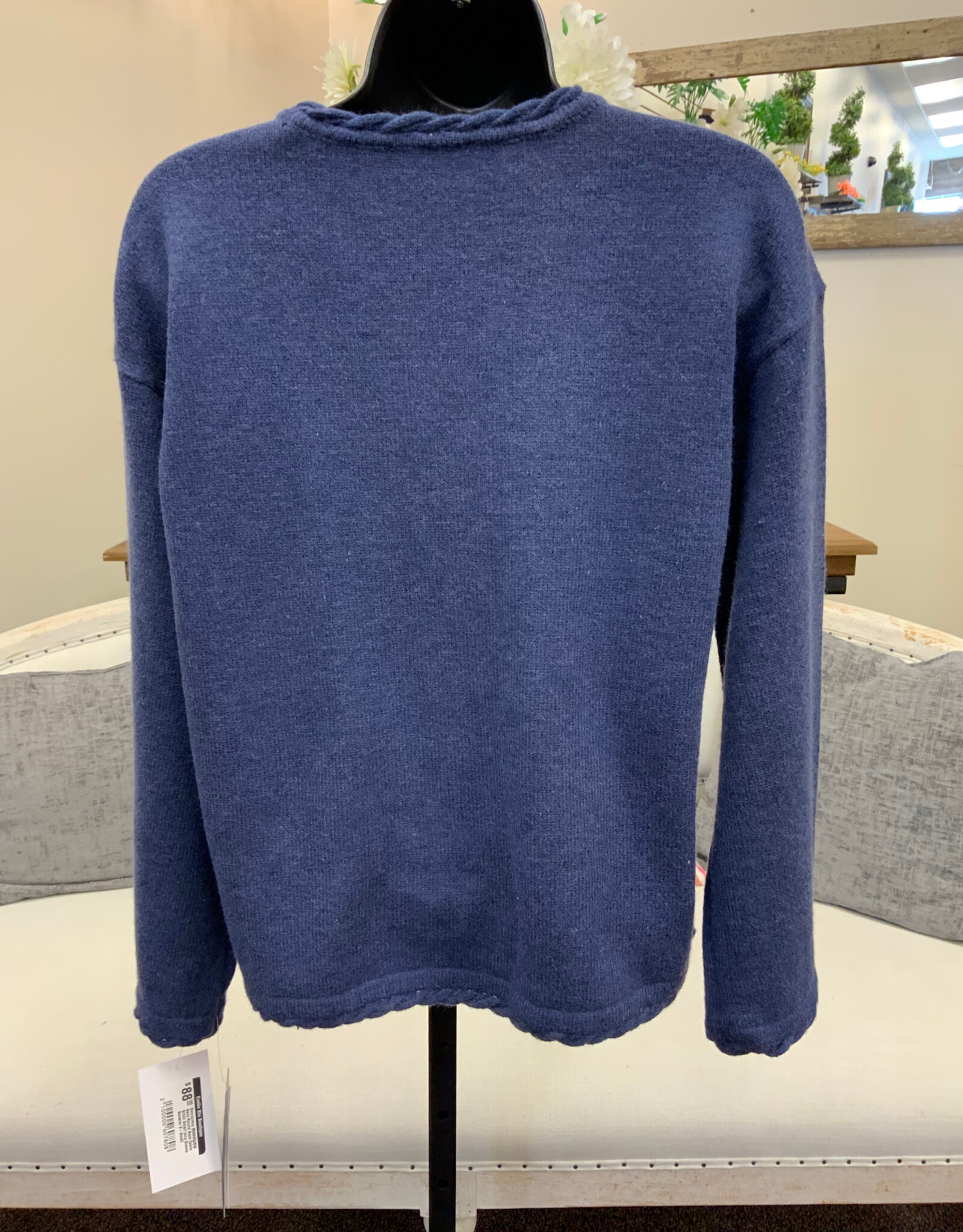 Democracy Democracy Navy Round Neck Cable Stitch Detail long Sleeve Sweater