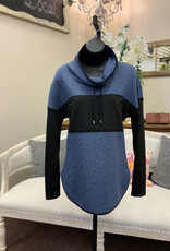 Pure Essence Pure Essence Indigo Cowl Neck w/ Black Inset  Long Sleeve Top