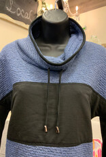 Pure Essence Pure Essence Indigo Cowl Neck w/ Black Inset  Long Sleeve Top