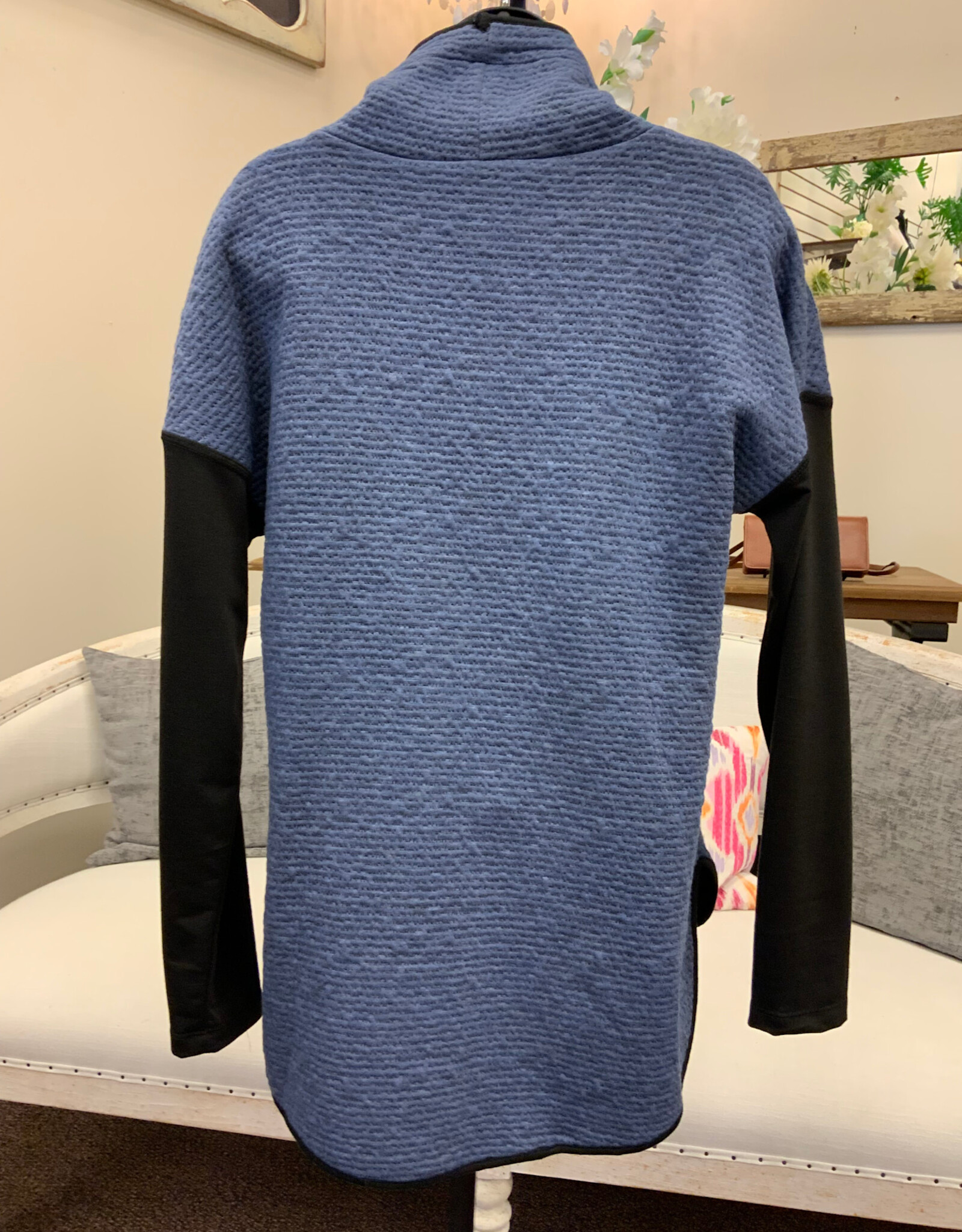 Pure Essence Pure Essence Indigo Cowl Neck w/ Black Inset  Long Sleeve Top