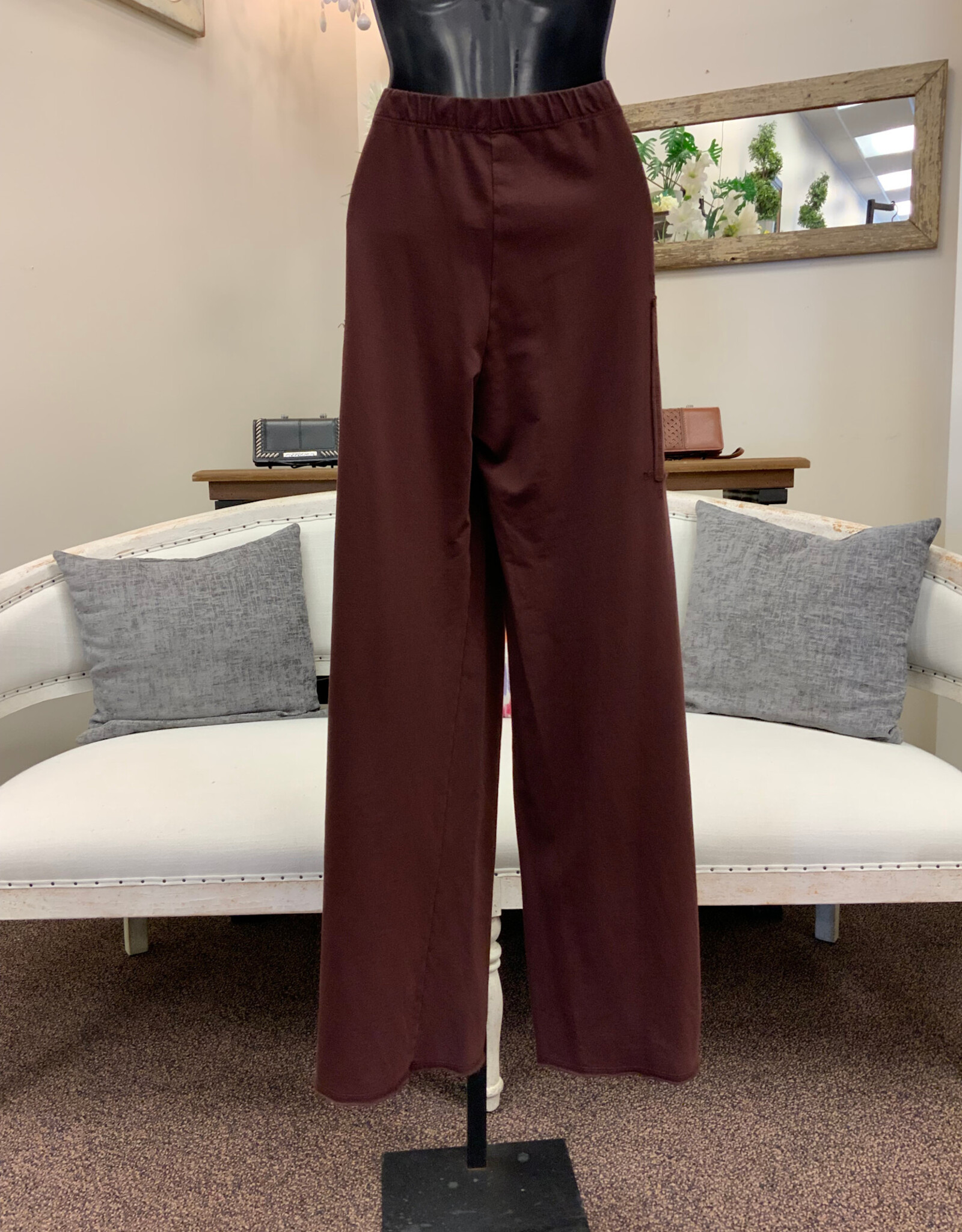 Cotton Lani Cotton Lani Chestnut Pull On Large Pocket Wide Leg Knit Pant