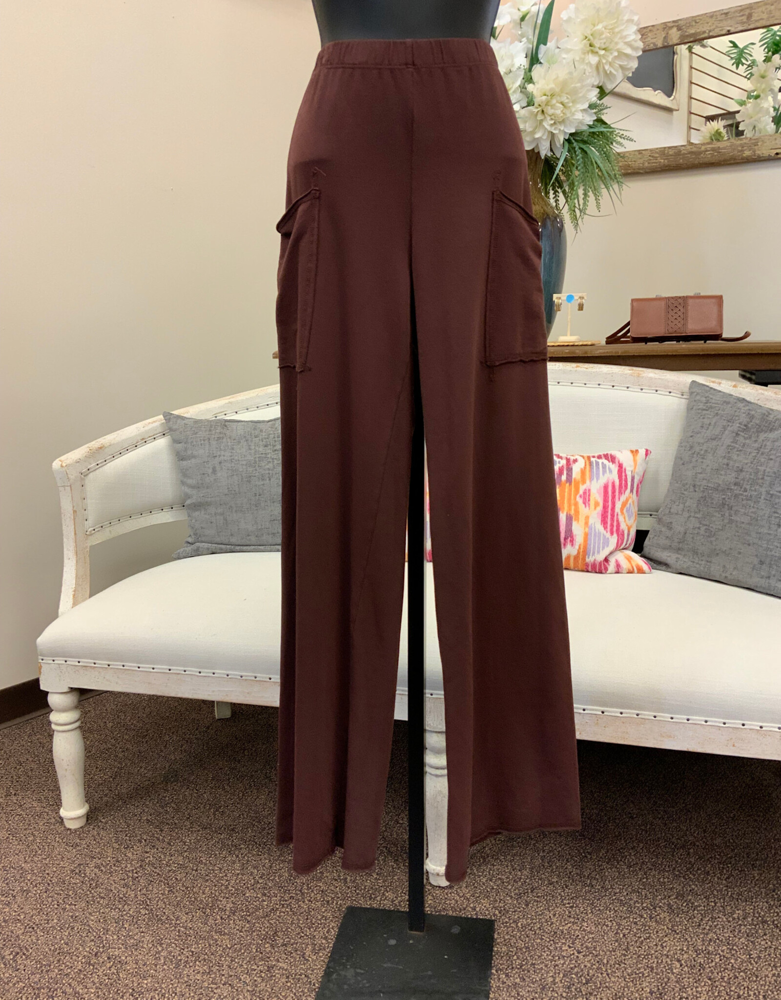 Cotton Lani Cotton Lani Chestnut Pull On Large Pocket Wide Leg Knit Pant
