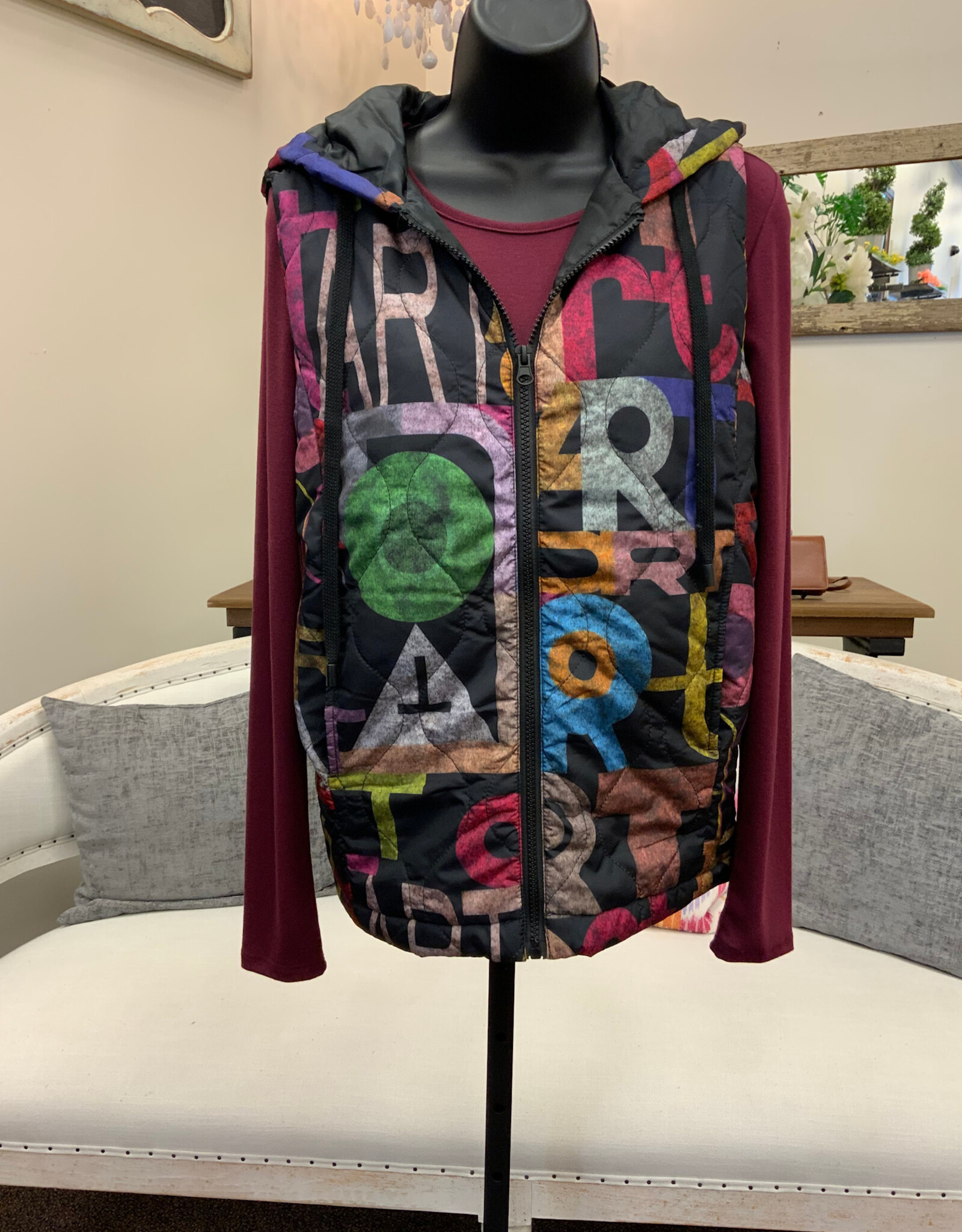 GG Jeans GG Jean Multi Color Print Sleeveless Hooded Vest