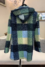 Pure Essence Pure Essence Blue Blend Plaid Print  Zip Up Hooded Coat
