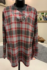 Southern Lady Southern Lady Black Earthen Red Plaid  V- Neck Long Sleeve Top