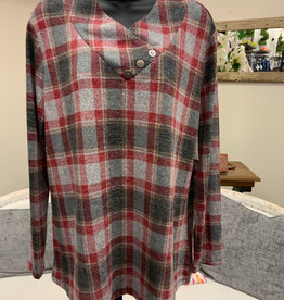Southern Lady Southern Lady Black Earthen Red Plaid  V- Neck Long Sleeve Top