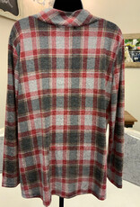 Southern Lady Southern Lady Black Earthen Red Plaid  V- Neck Long Sleeve Top