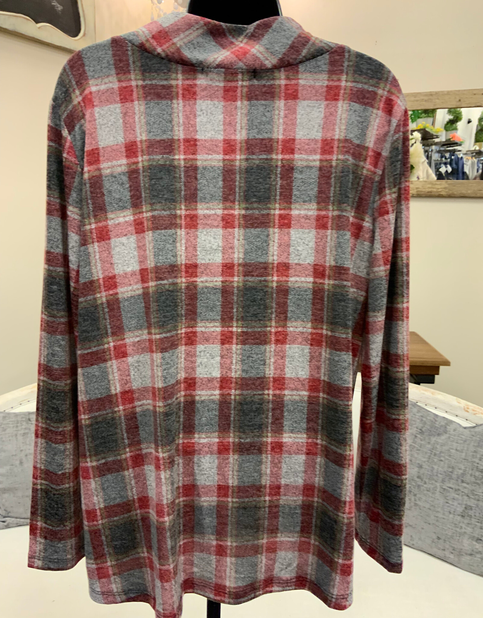 Southern Lady Southern Lady Black Earthen Red Plaid  V- Neck Long Sleeve Top