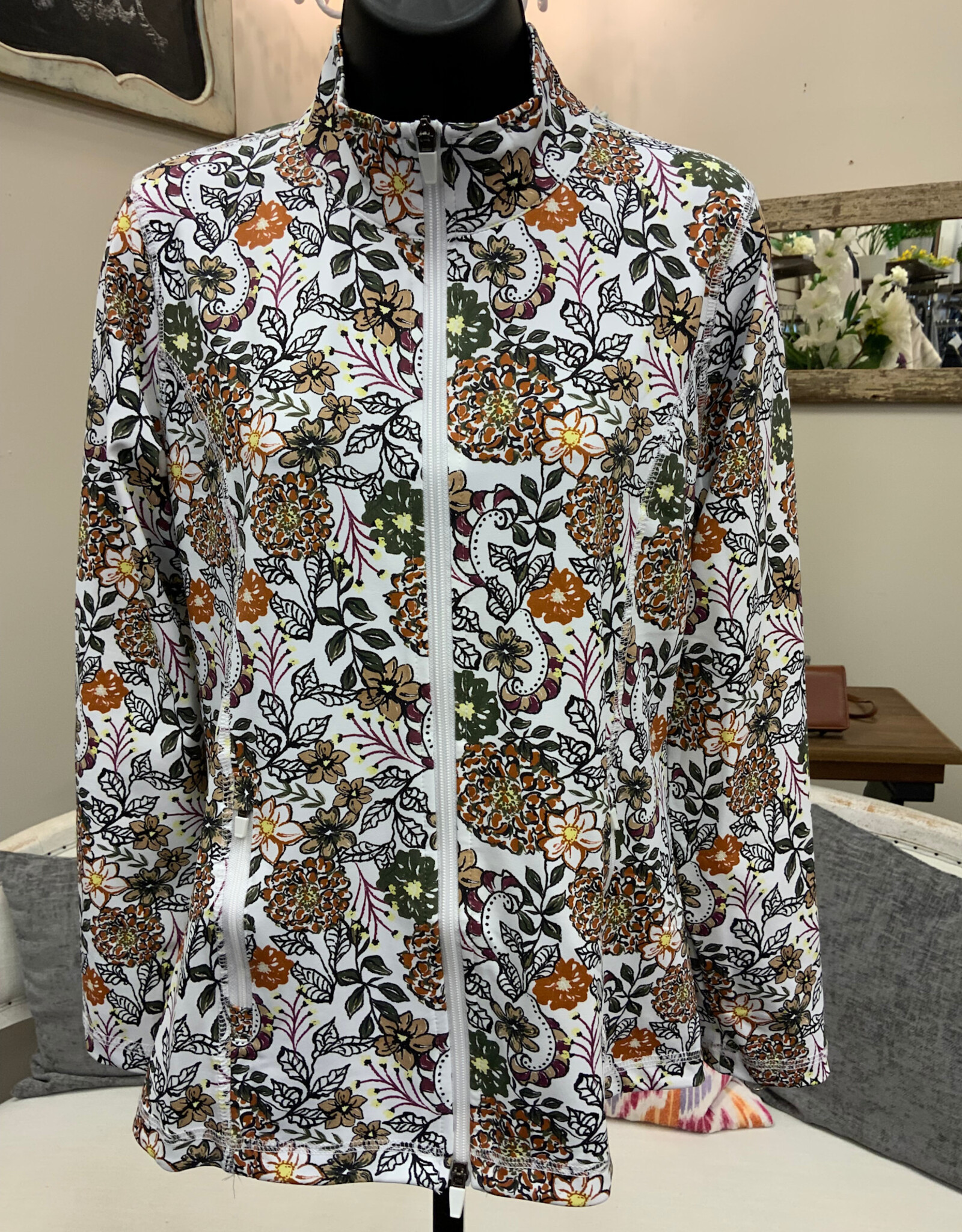 Lulu B Lulu Earth Tones Floral Print Long Sleeve Zip Front Jacket
