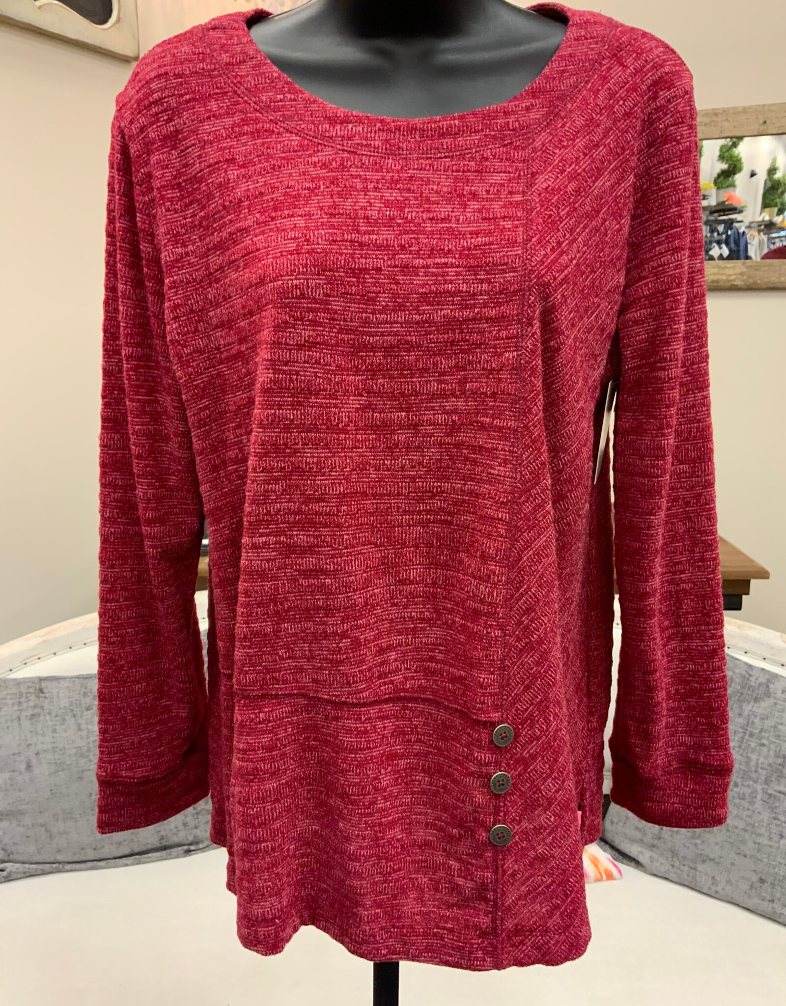 Southern Lady Southern Lady Earthen Red  Round Neck Long Sleeve Top