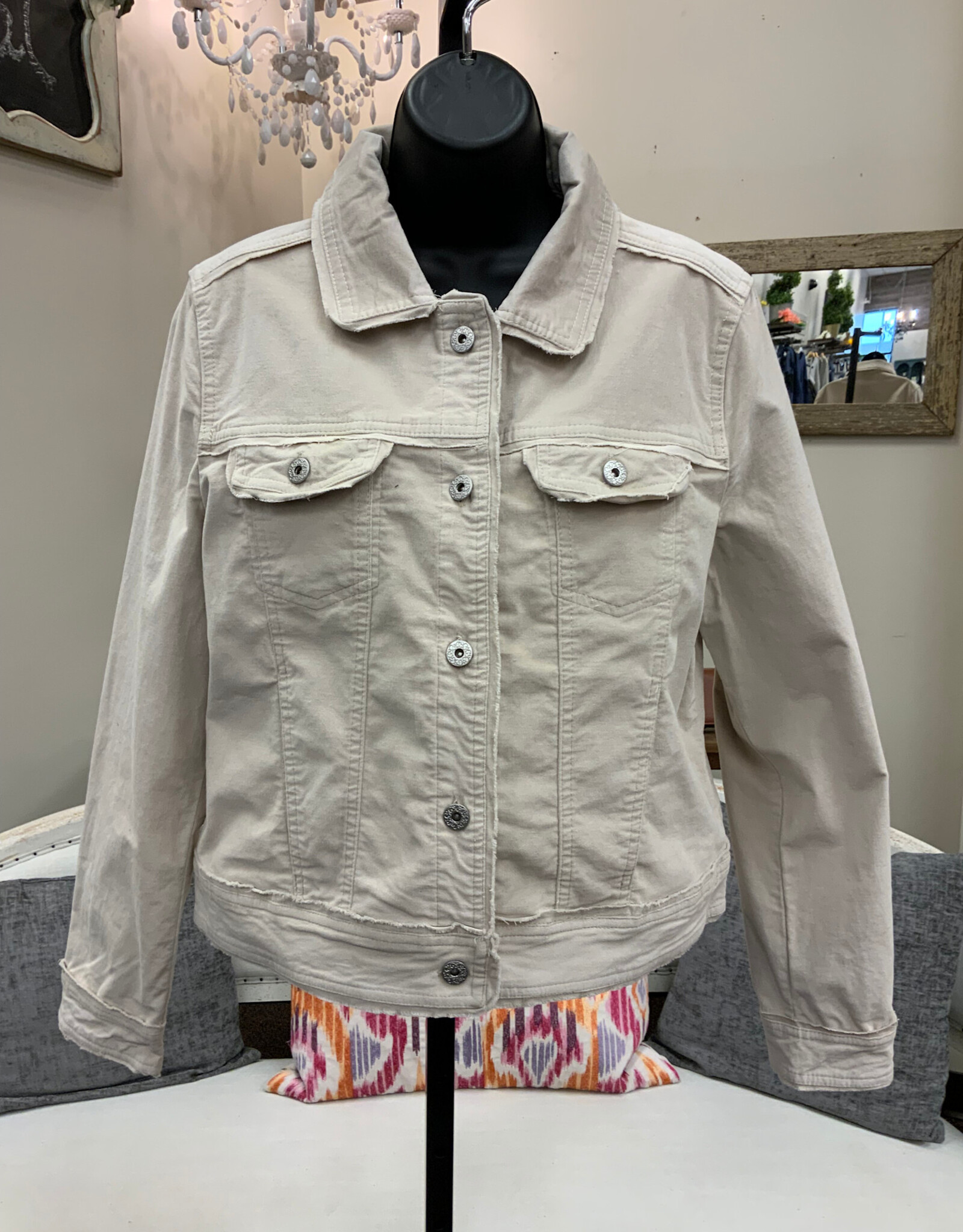 Lulu B Lulu SFC7403 Stone Velour Long Sleeve Button Front Jacket