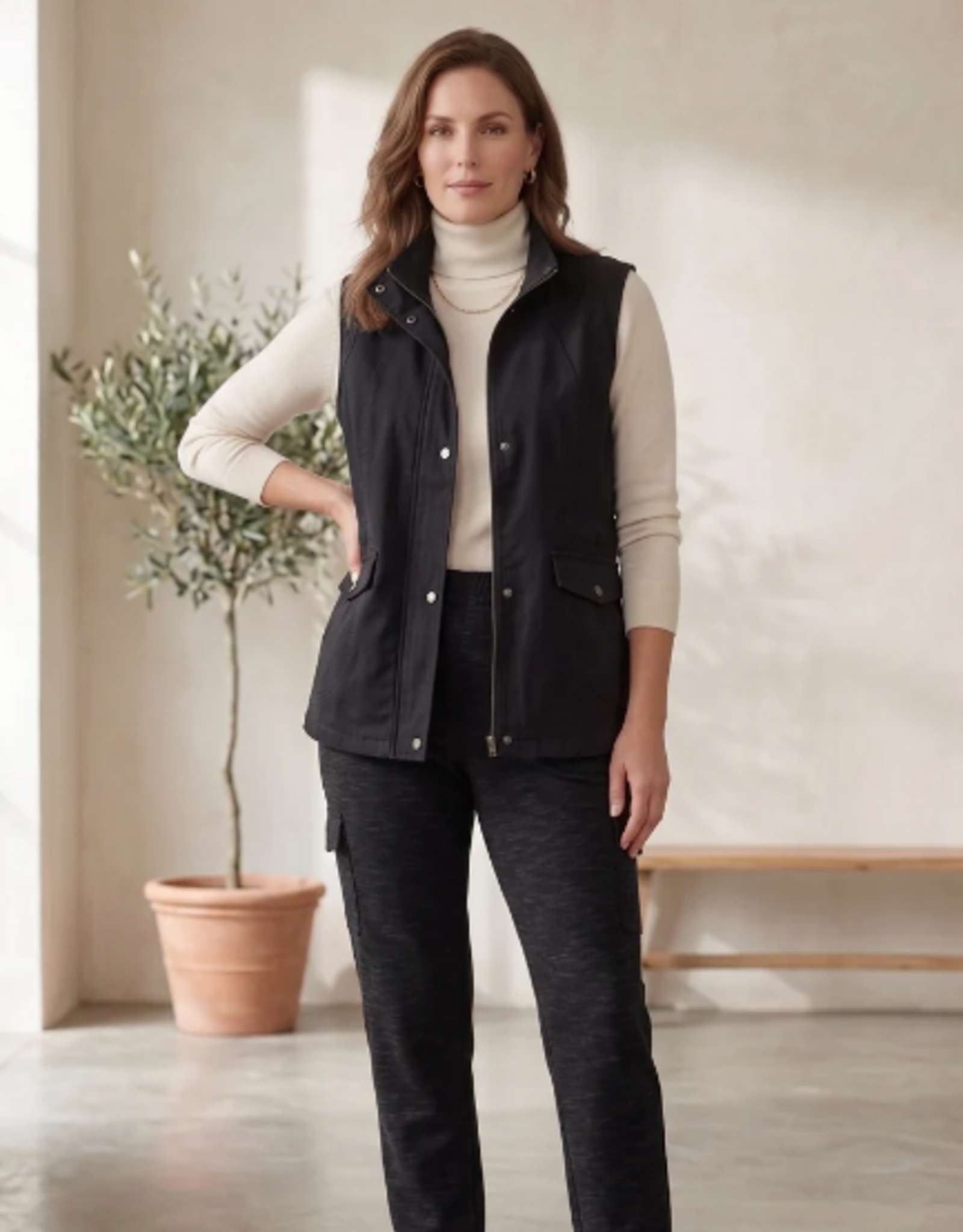 Wild Palms Wild Palms Black Women’s Stretch Denim Cargo Vest