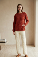 Wild Palms Wild Palms Tangelo Waffle Knit Long Sleeve Crew Neck Top with Pockets