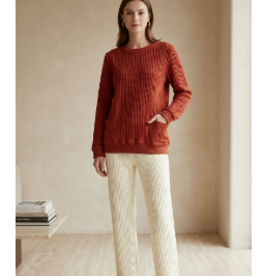 Wild Palms Wild Palms Tangelo Waffle Knit Long Sleeve Crew Neck Top with Pockets