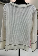 Wild Palms Wild Palms W02 Waffle Knit Long Sleeve V-Neck Top with Contrast