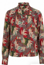 APNY APNY Crimson & Forest Ruffle Half Placket Blouse