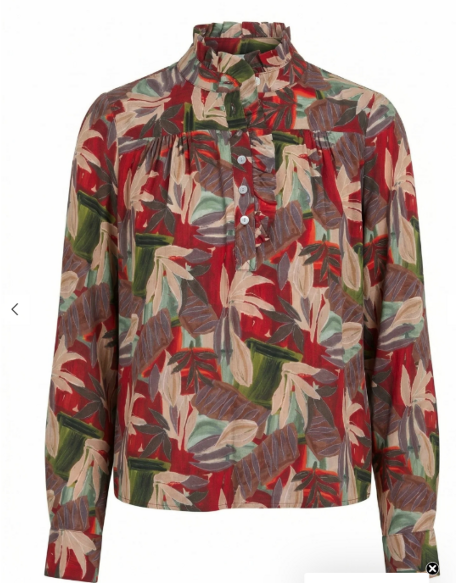 APNY APNY Crimson & Forest Ruffle Half Placket Blouse