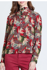 APNY APNY Crimson & Forest Ruffle Half Placket Blouse