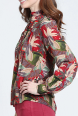 APNY APNY Crimson & Forest Ruffle Half Placket Blouse