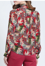 APNY APNY Crimson & Forest Ruffle Half Placket Blouse