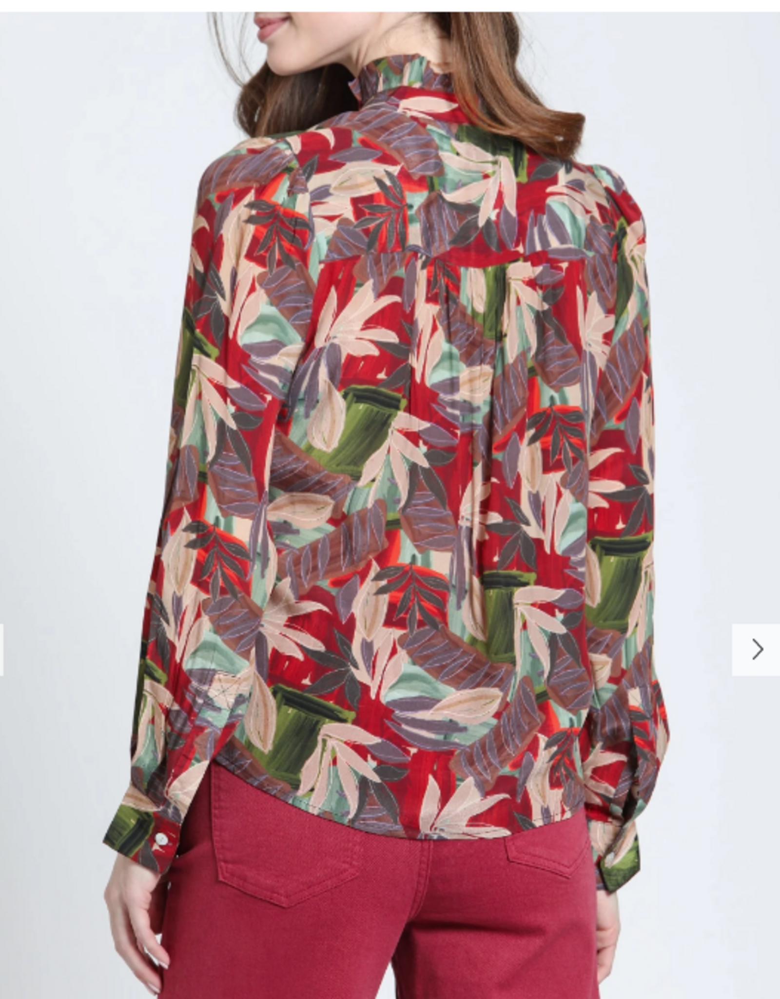 APNY APNY Crimson & Forest Ruffle Half Placket Blouse