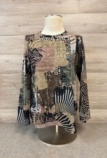 Bali Corp Bali Ash Brown Print Multi Print Round Neck L/S  Top