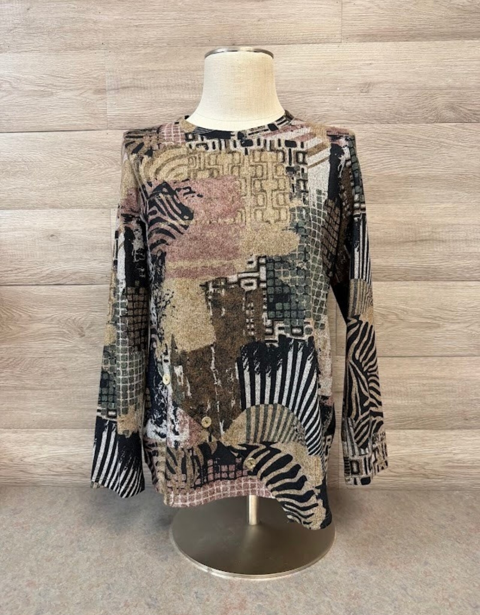 Bali Corp Bali Ash Brown Print Multi Print Round Neck L/S  Top