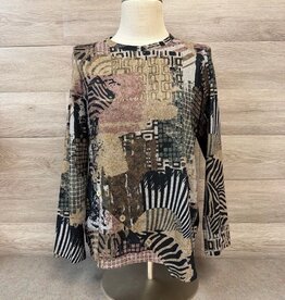 Bali Corp Bali Ash Brown Print Multi Print Round Neck L/S  Top