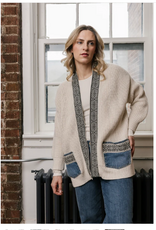 Shannon Passero Shannon Passero  5854 Hand Knit & Up Cycled Vintage Cream/Denim Open Front Cardigan