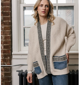Shannon Passero Shannon Passero Hand Knit & Up Cycled Vintage Cream/Denim Open Front Cardigan