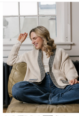 Shannon Passero Shannon Passero  5854 Hand Knit & Up Cycled Vintage Cream/Denim Open Front Cardigan