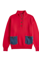 Shannon Passero Shannon Passero Lipstick Red Denim Pockets Maxi Pullover Top