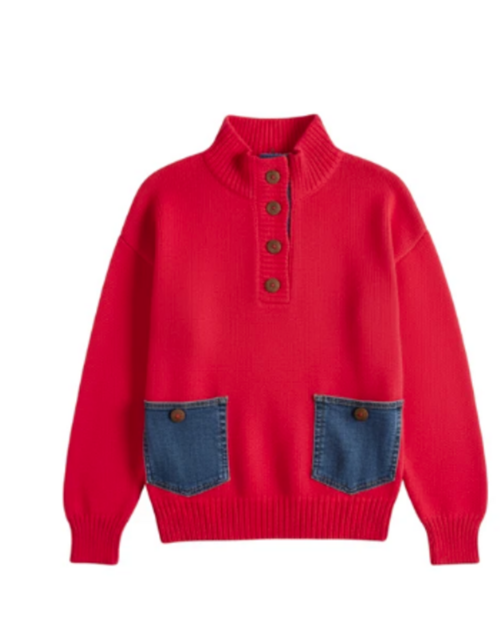 Shannon Passero Shannon Passero Lipstick Red Denim Pockets Maxi Pullover Top