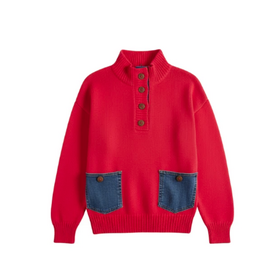 Shannon Passero Shannon Passero Lipstick Red Denim Pockets Maxi Pullover Top